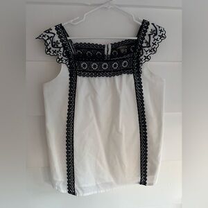 Point Sur/J.Crew Embroidered Navy and White Women's Top - size S